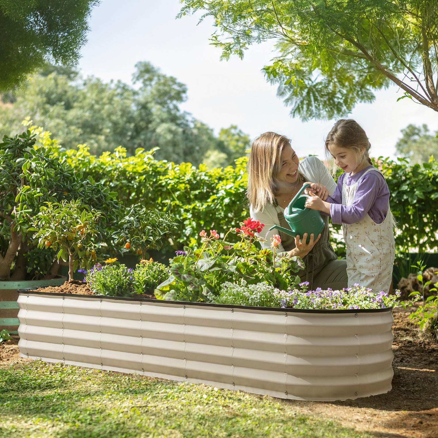 8x2x1 ft White Oval Raised Garden Bed