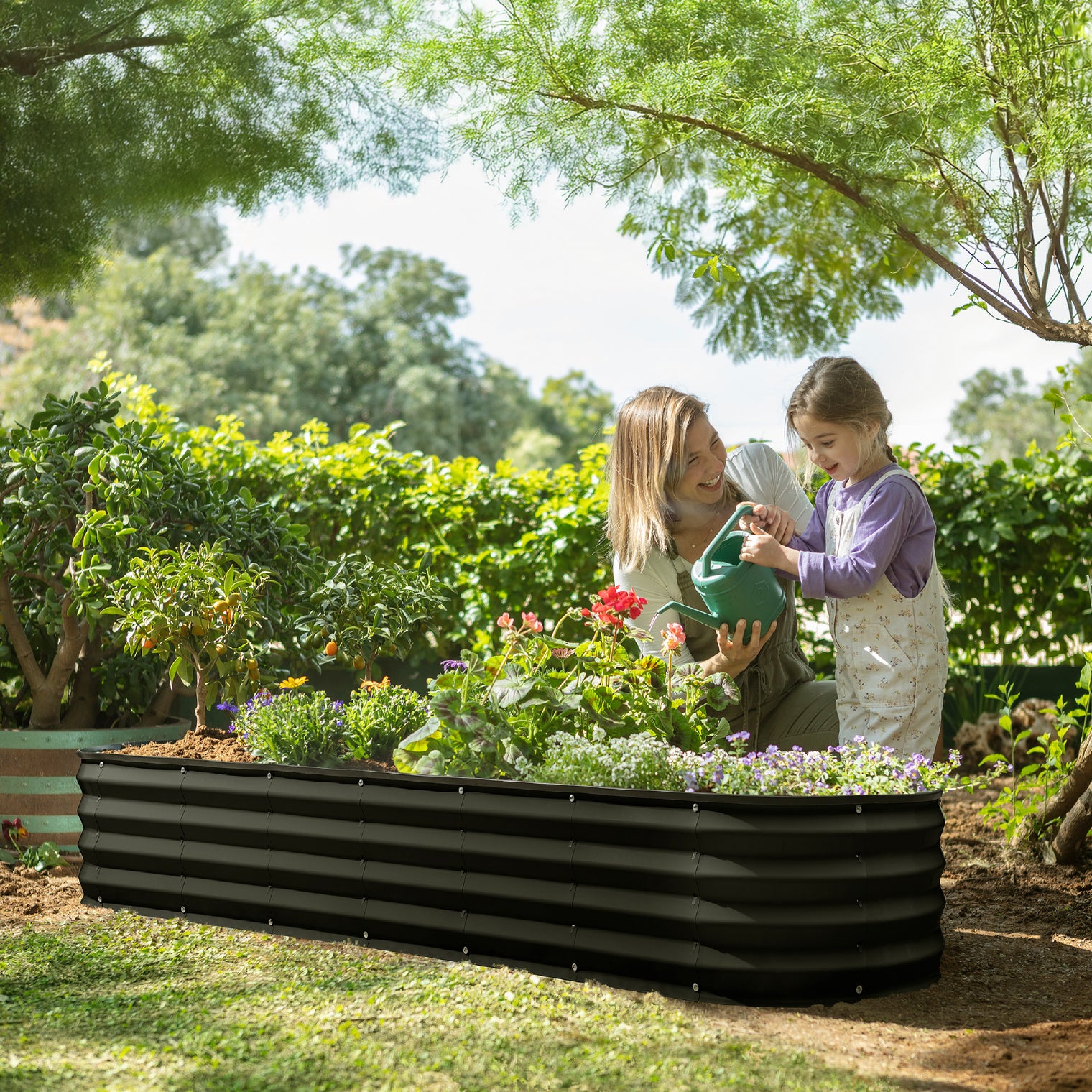8x2x1 ft Black Oval Raised Garden Bed