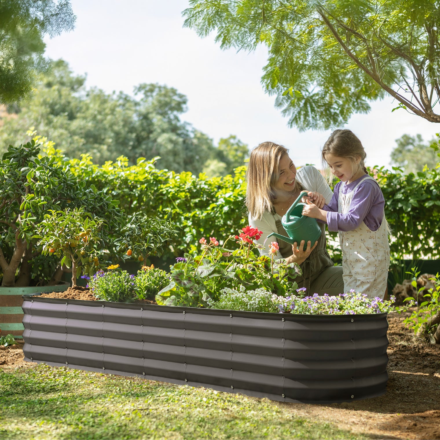 8x2x1 ft Gray Oval Raised Garden Bed