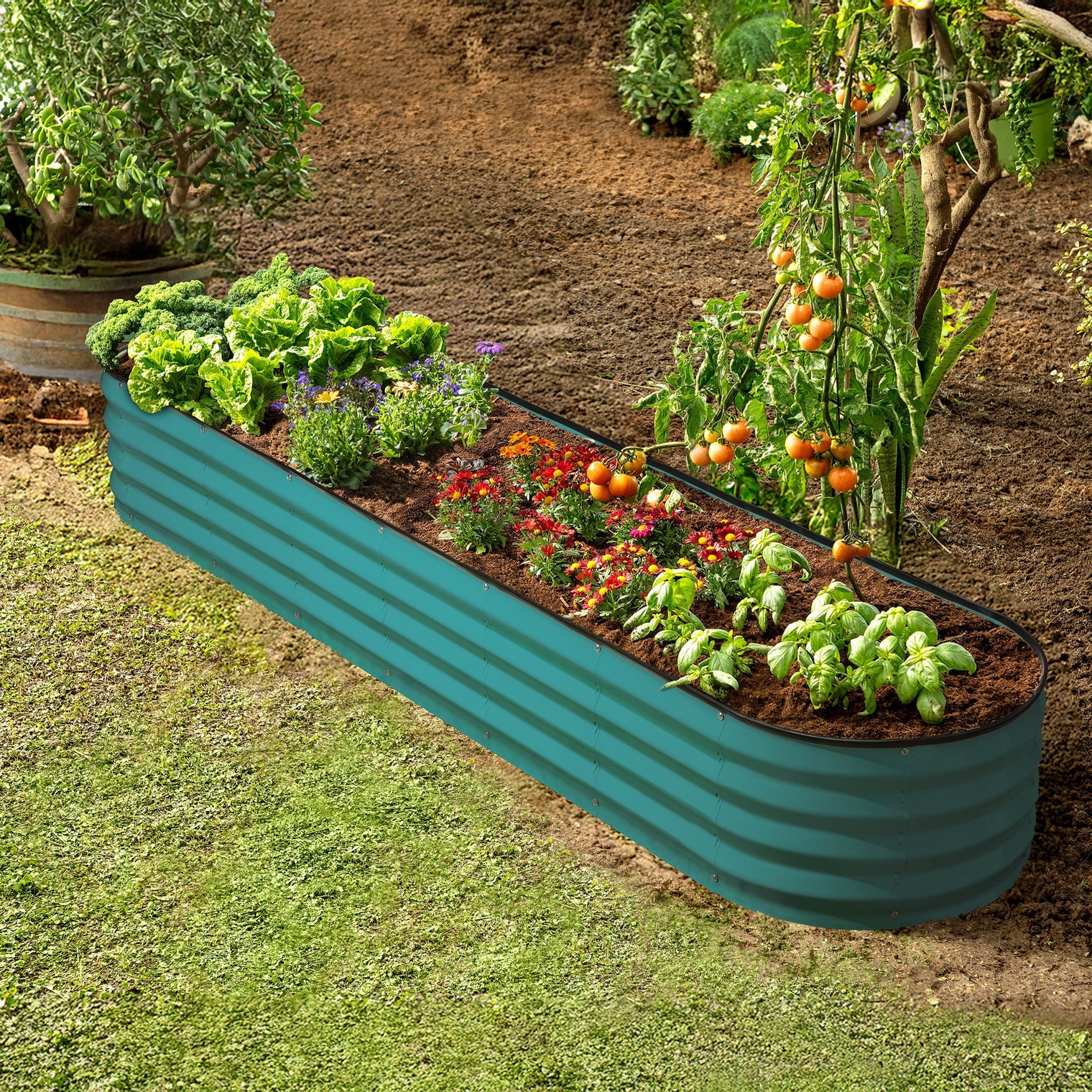 8x2x1 ft Turquoise Oval Raised Garden Bed