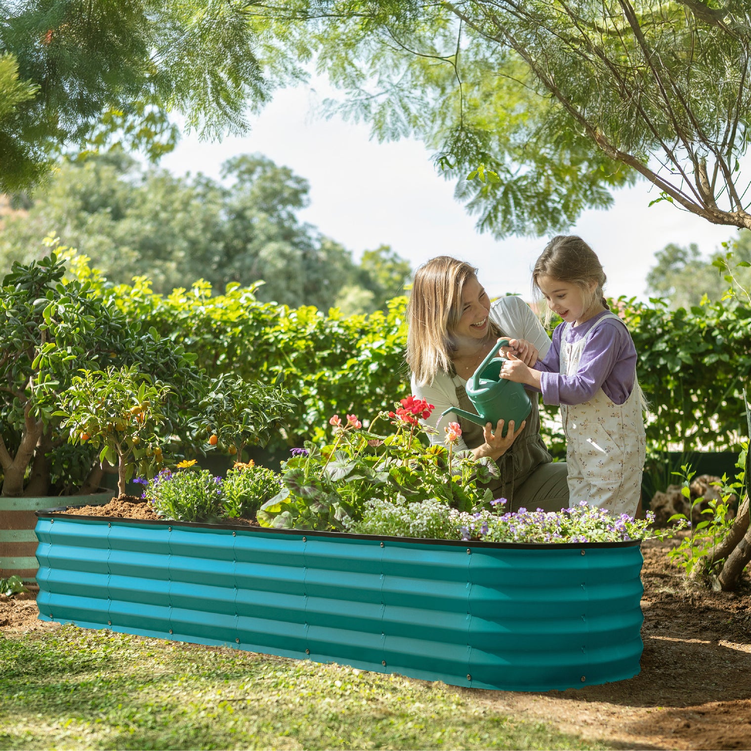 8x2x1 ft Turquoise Oval Raised Garden Bed