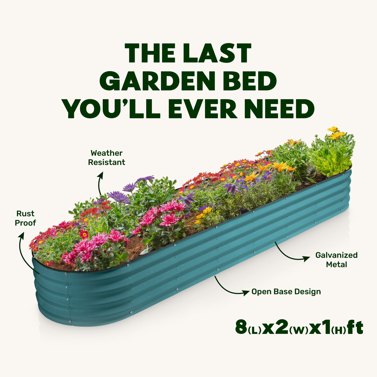 8x2x1 ft Turquoise Oval Raised Garden Bed