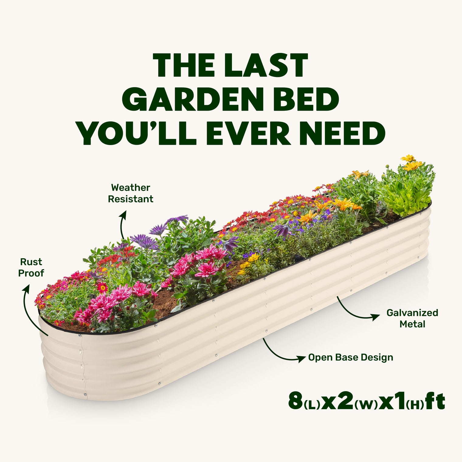 8x2x1 ft White Oval Raised Garden Bed