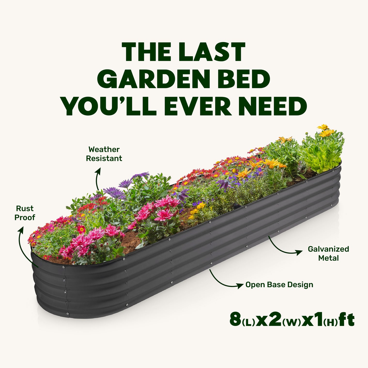 8x2x1 ft Gray Oval Raised Garden Bed