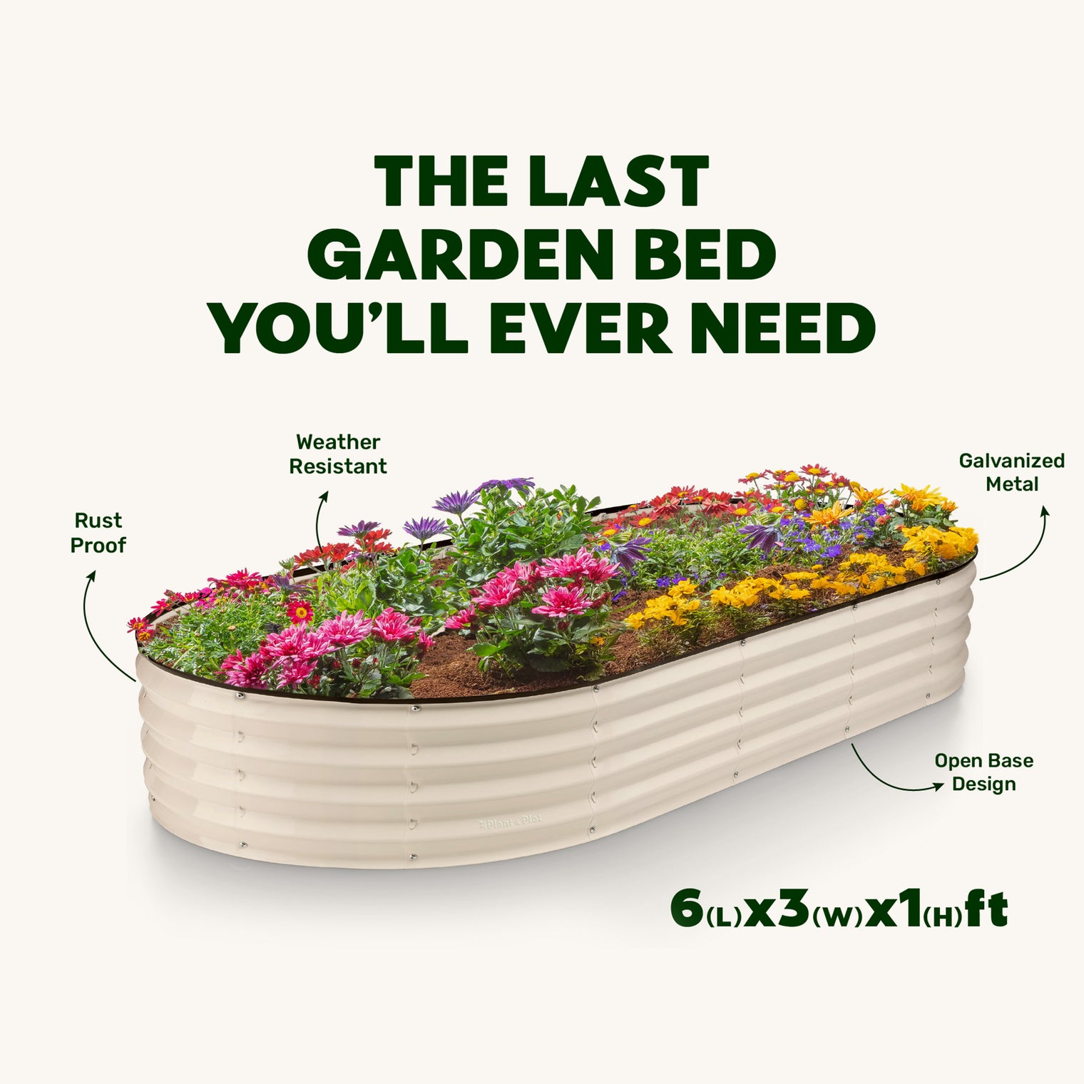 6x3x1 ft White Oval Raised Garden Bed