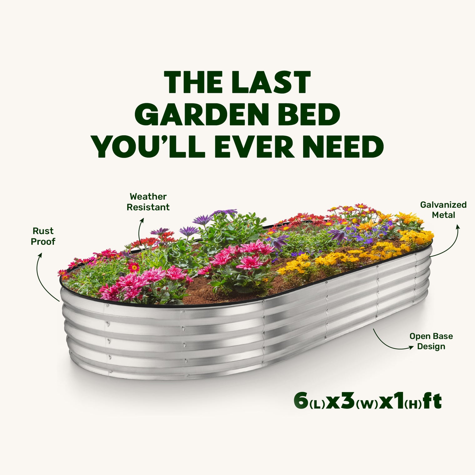 6x3x1 ft Silver Oval Raised Garden Bed