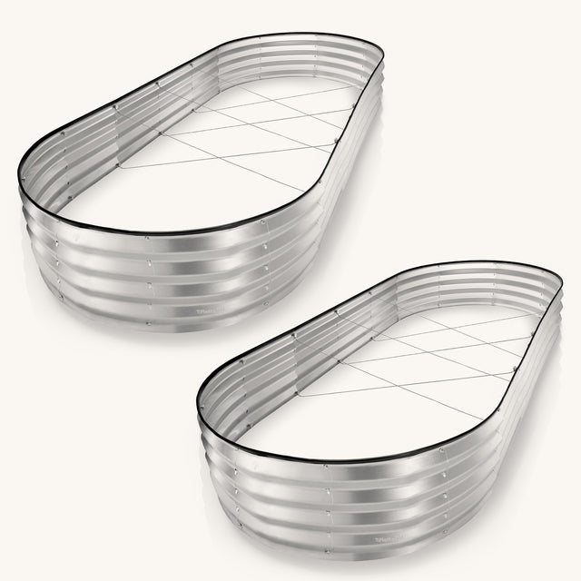 8x4x1 ft Silver 2 Pcs Oval Raised Garden Bed