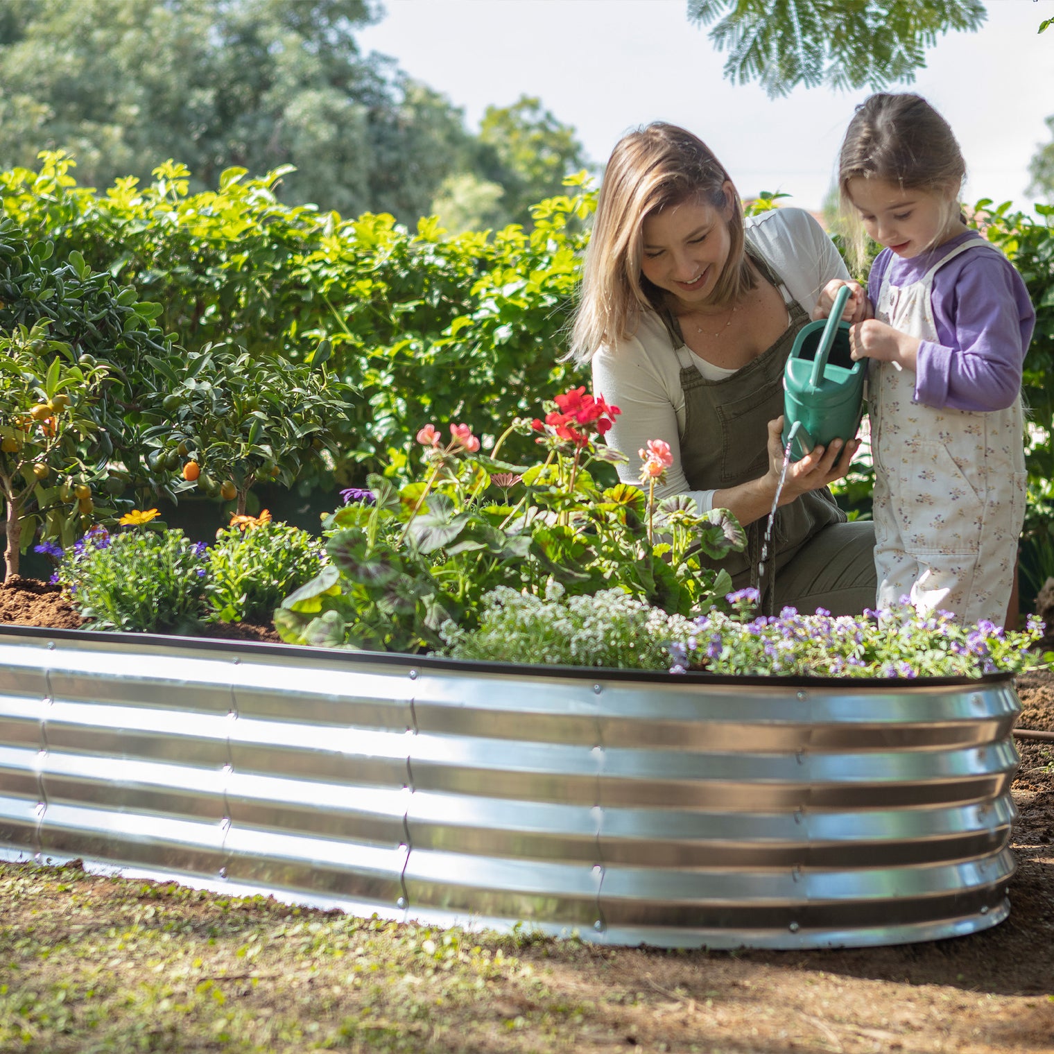 8x4x1 ft Silver 2 Pcs Oval Raised Garden Bed