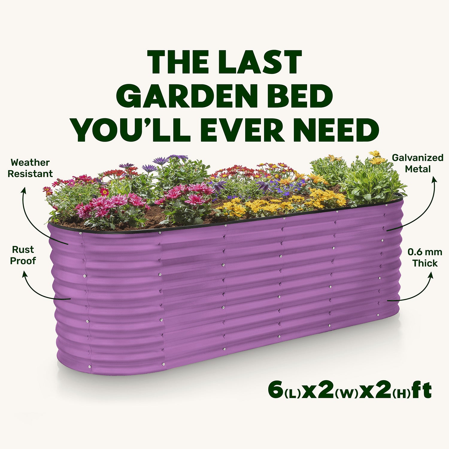 6x2x2 ft Purple Oval Raised Garden Bed