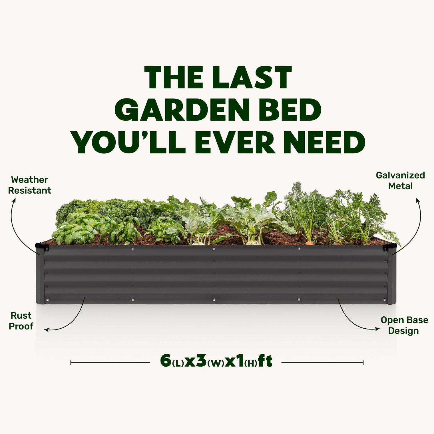 6x3x1 ft Gray Rectangle Raised Garden Bed