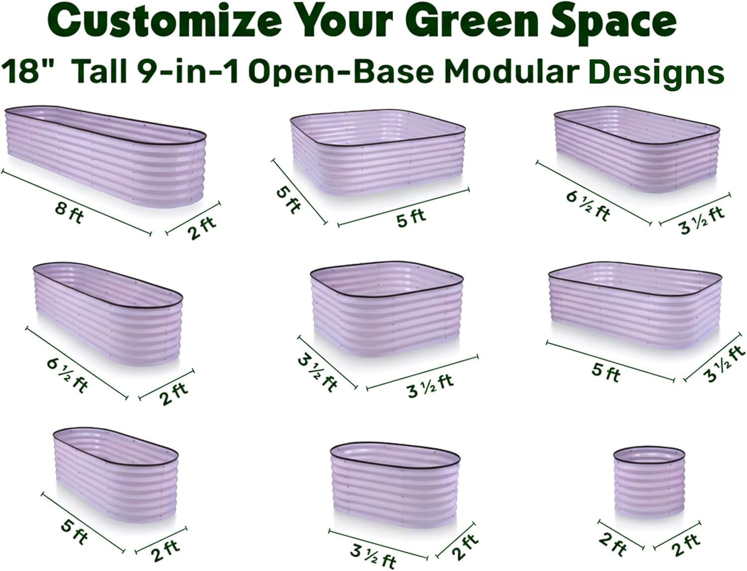 9 in 1 Modular Lavender Raised Garden Bed 8×2×1.5 ft