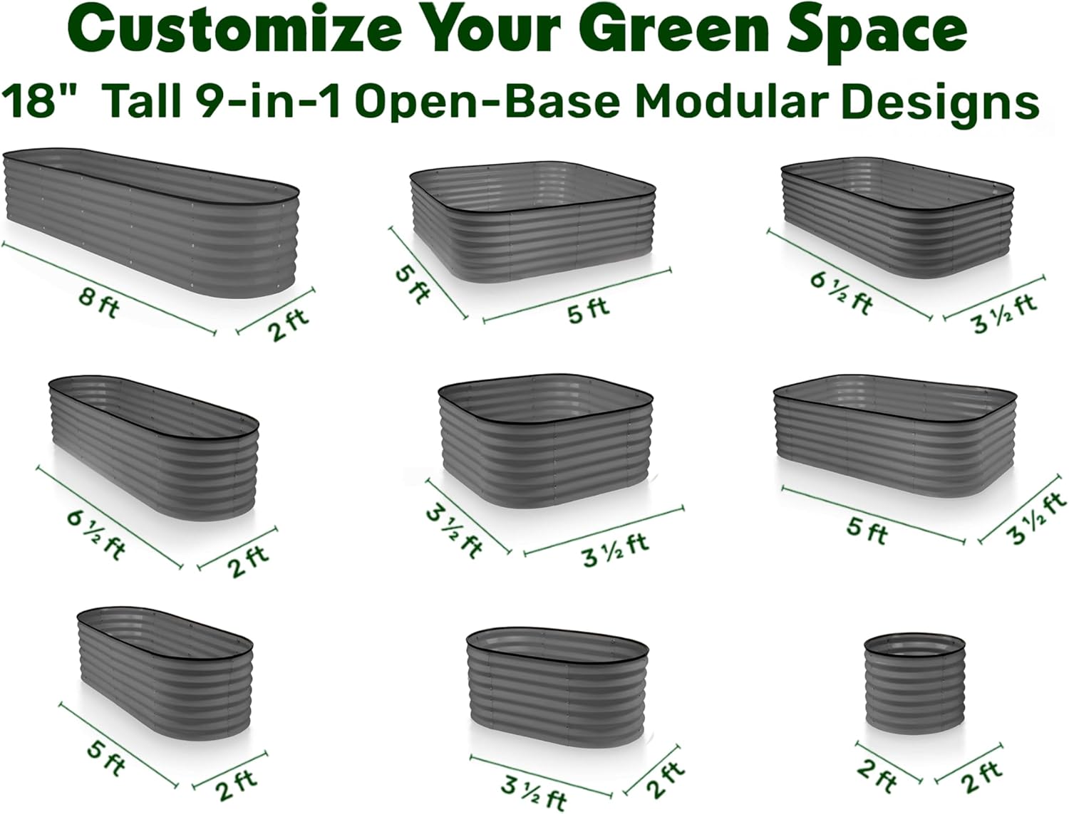 9 in 1 Modular Grey Raised Garden Bed 8×2×1.5 ft