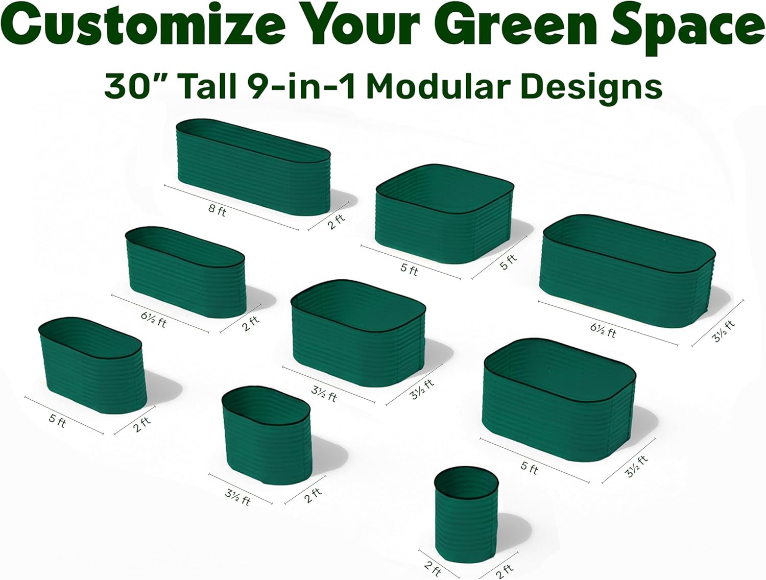 Modular 2.5 ft Dark Green Raised Garden Bed 8×2×2.5 ft