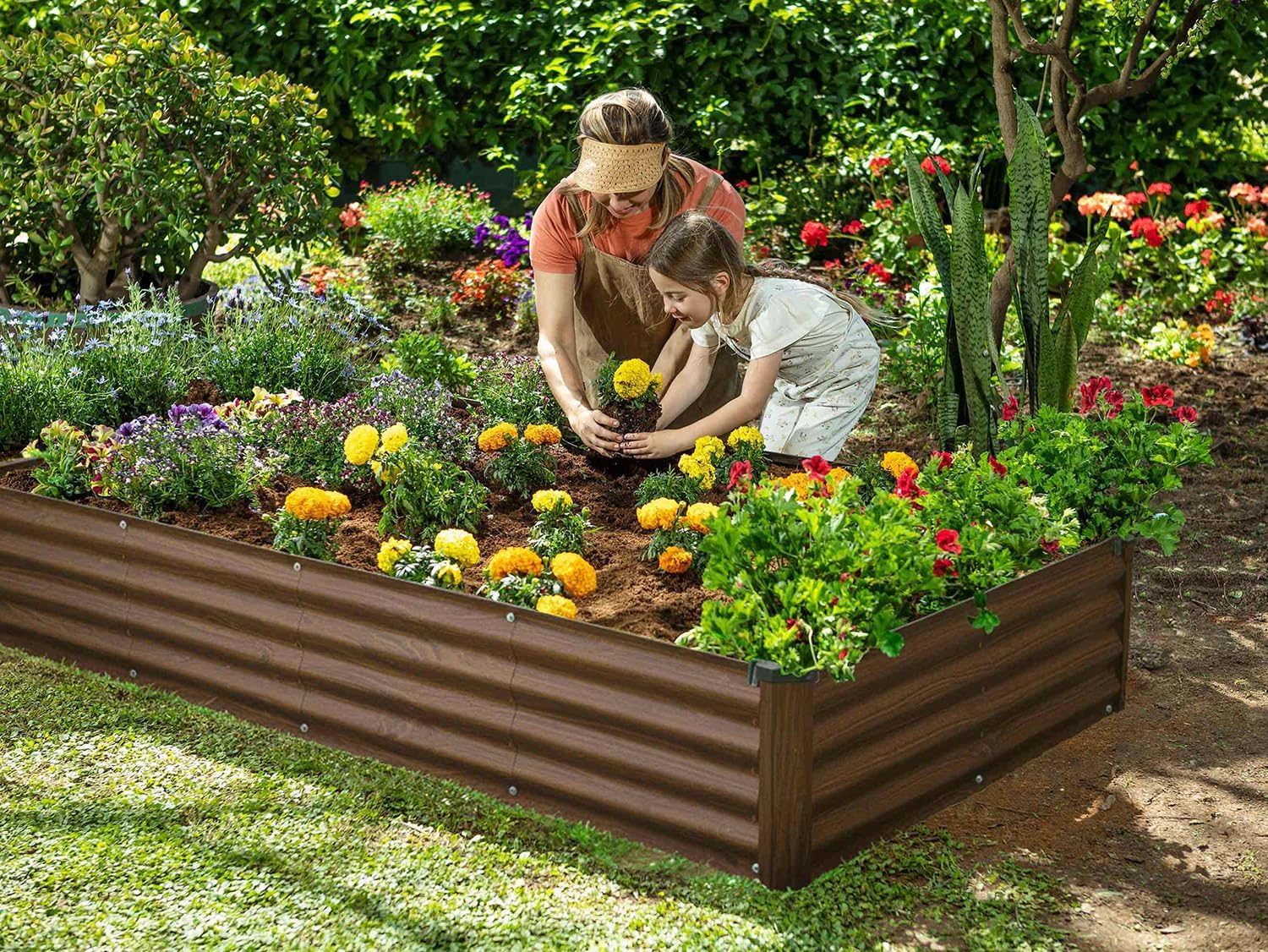 8x4x1 ft Dark Wood Rectangle Raised Garden Bed