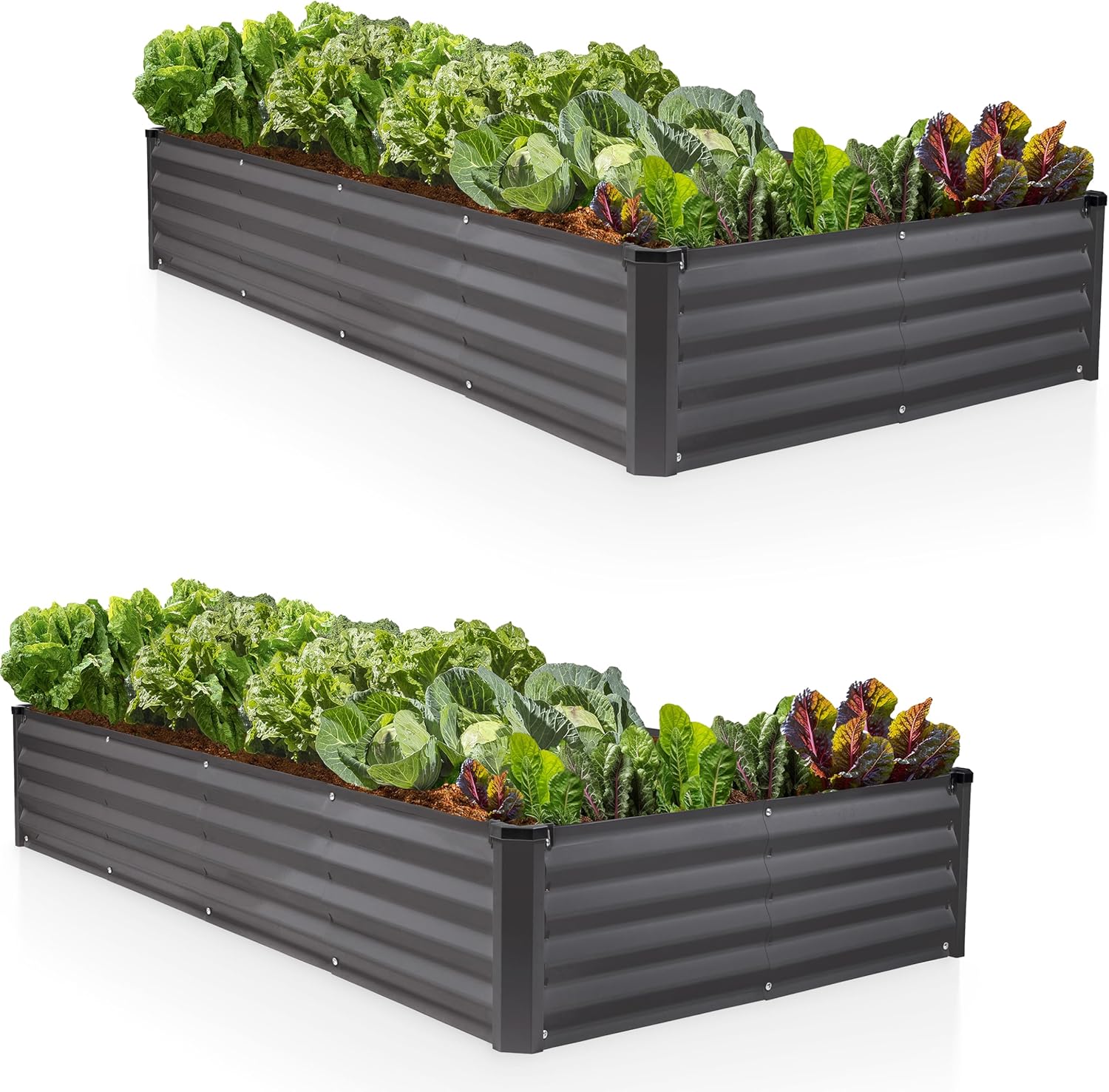 8x4x1 ft Grey 2Pcs Rectangle Raised Garden Bed