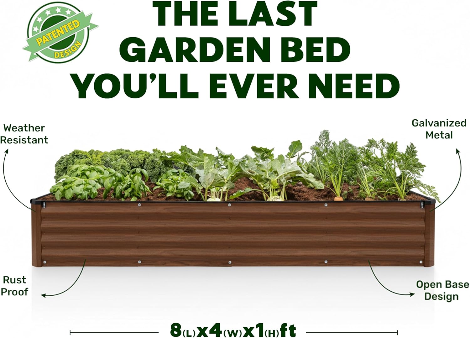8x4x1 ft Dark Wood Rectangle Raised Garden Bed