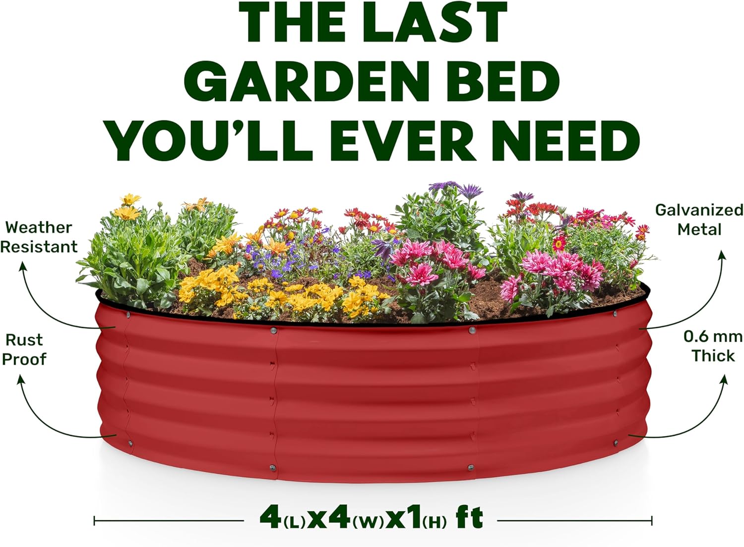 4x4x1 ft Red 2 Pcs Raised Garden Bed