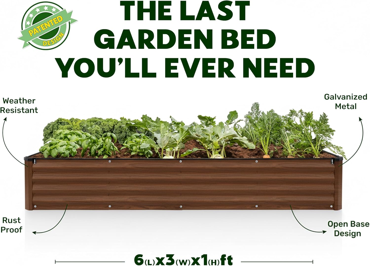 6x3x1 ft Dark Wood Rectangle Raised Garden Bed