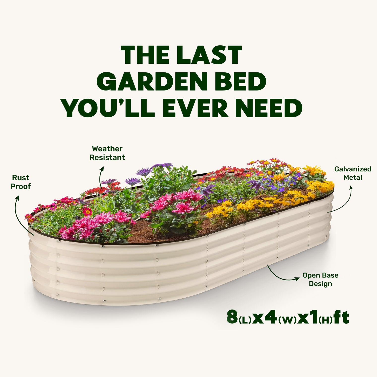 8x4x1 ft White Oval Raised Garden Bed