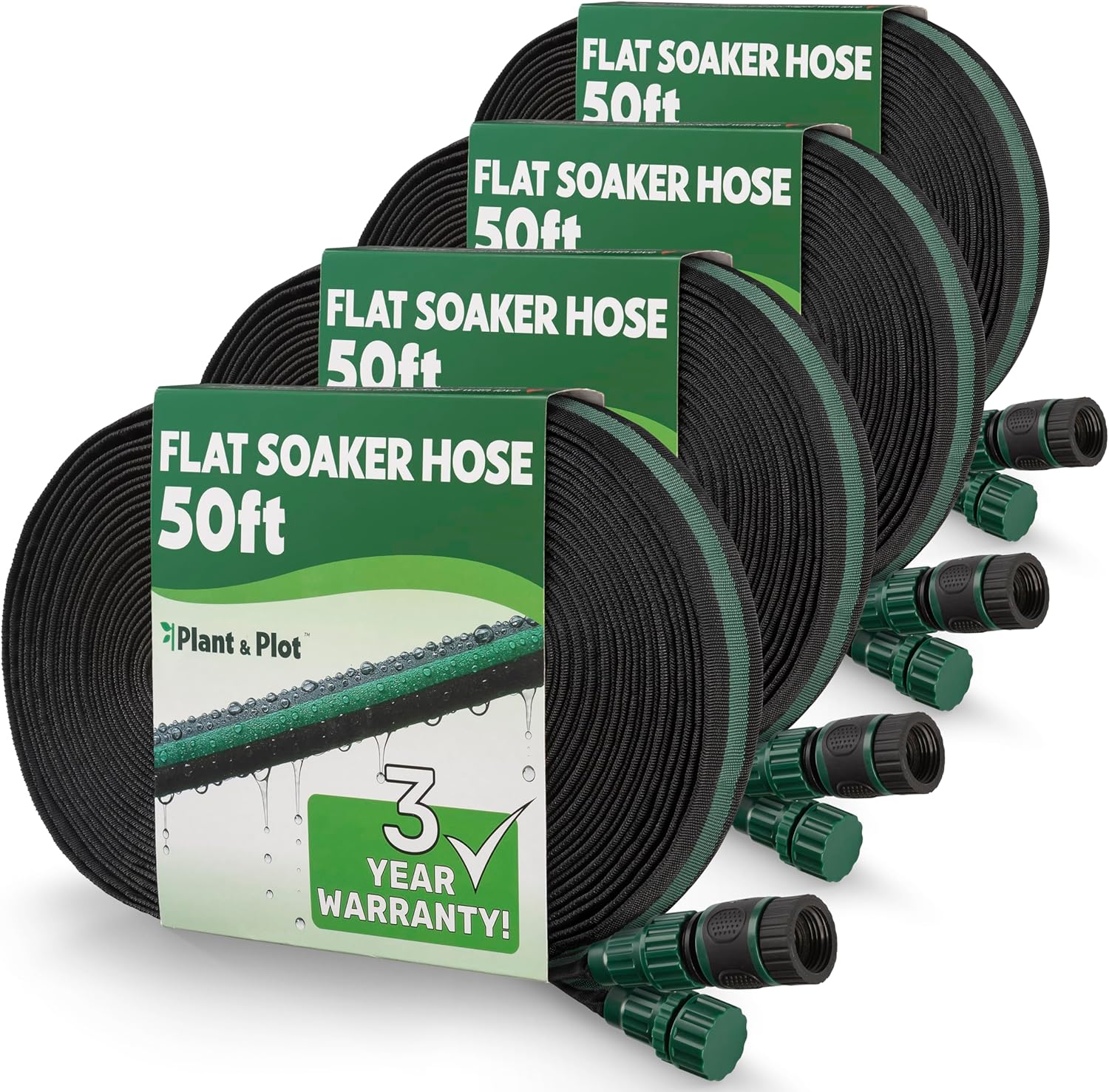Flat Soaker Hose 50ft 4Pcs for Gardens