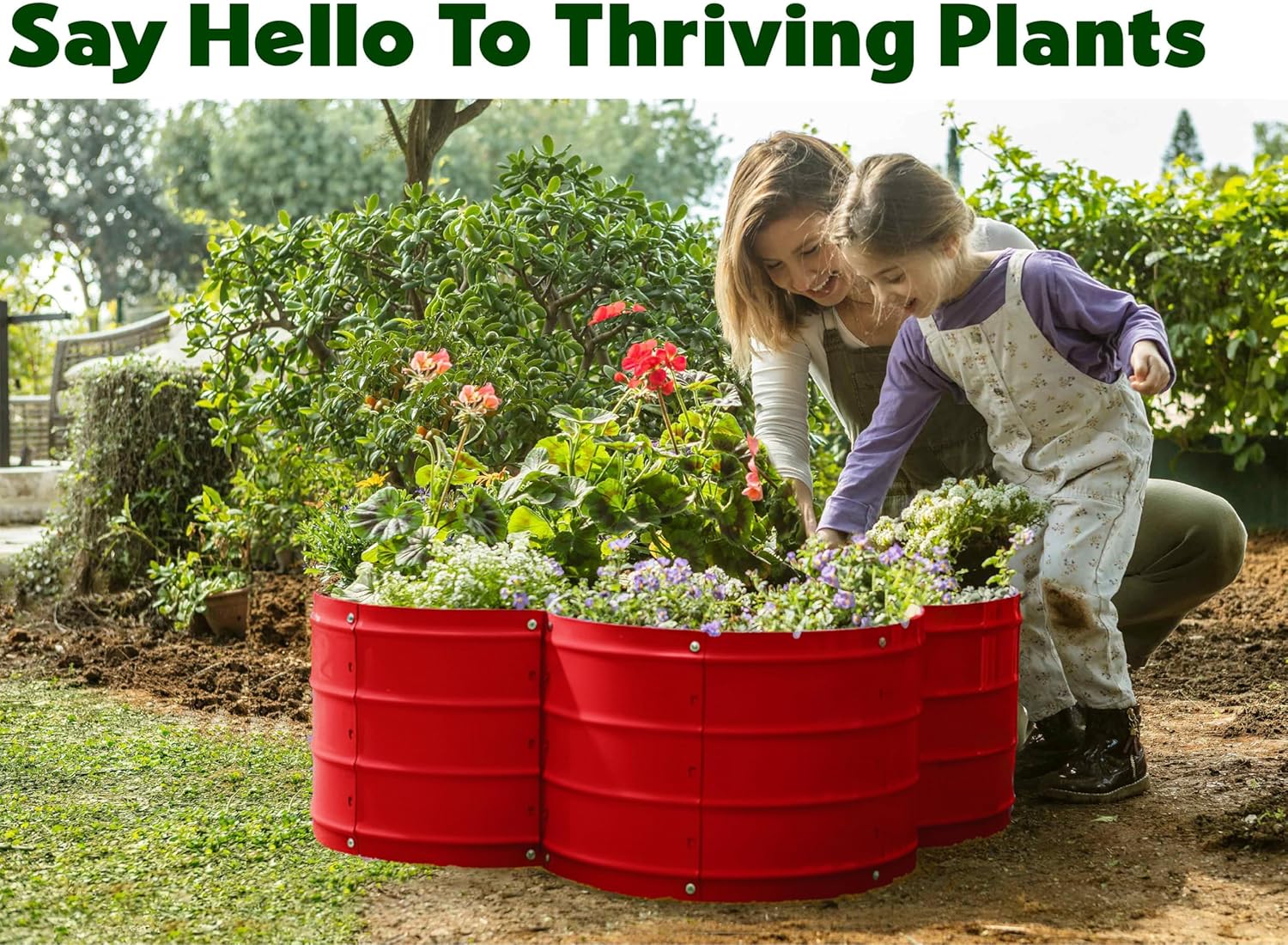 3x3x1 ft Red Flower Shaped Raised Garden Bed