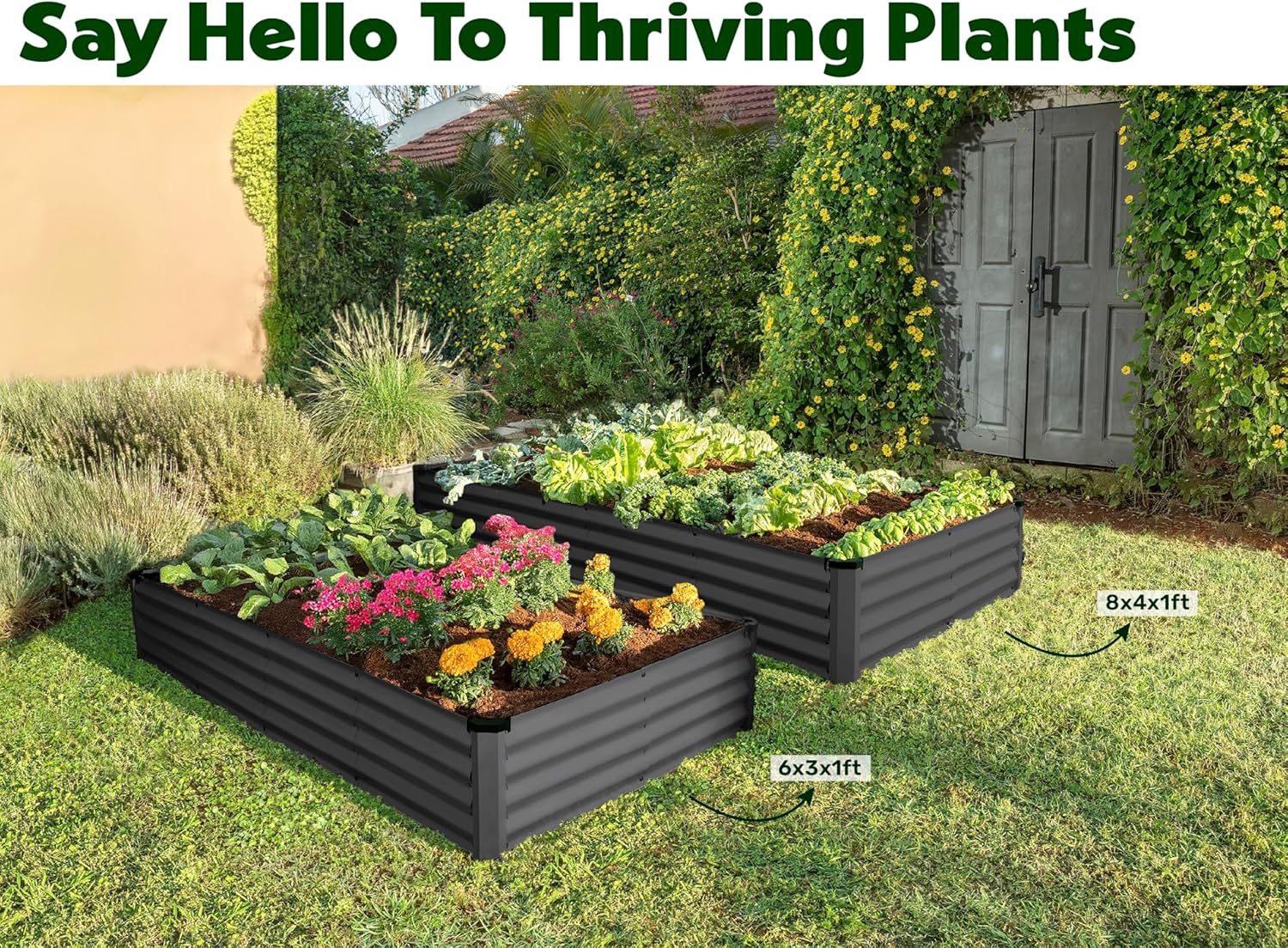 6x3x1 ft Grey 2Pcs Rectangle Raised Garden Bed