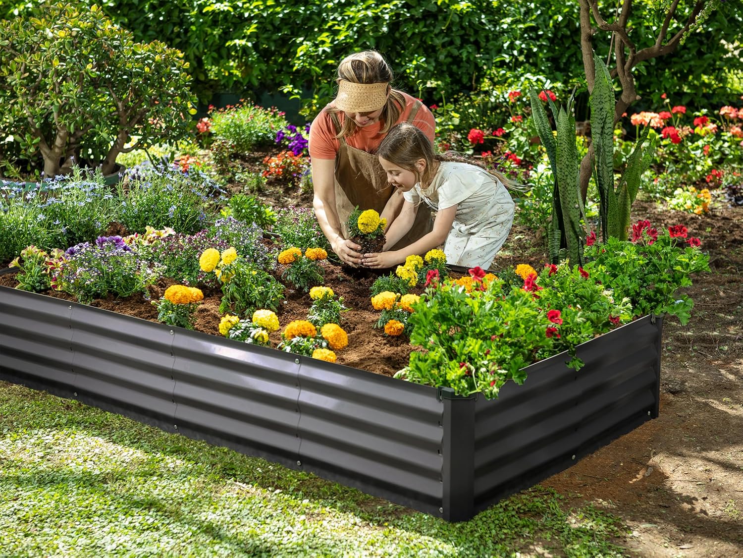 8x4x1 ft Grey 2Pcs Rectangle Raised Garden Bed