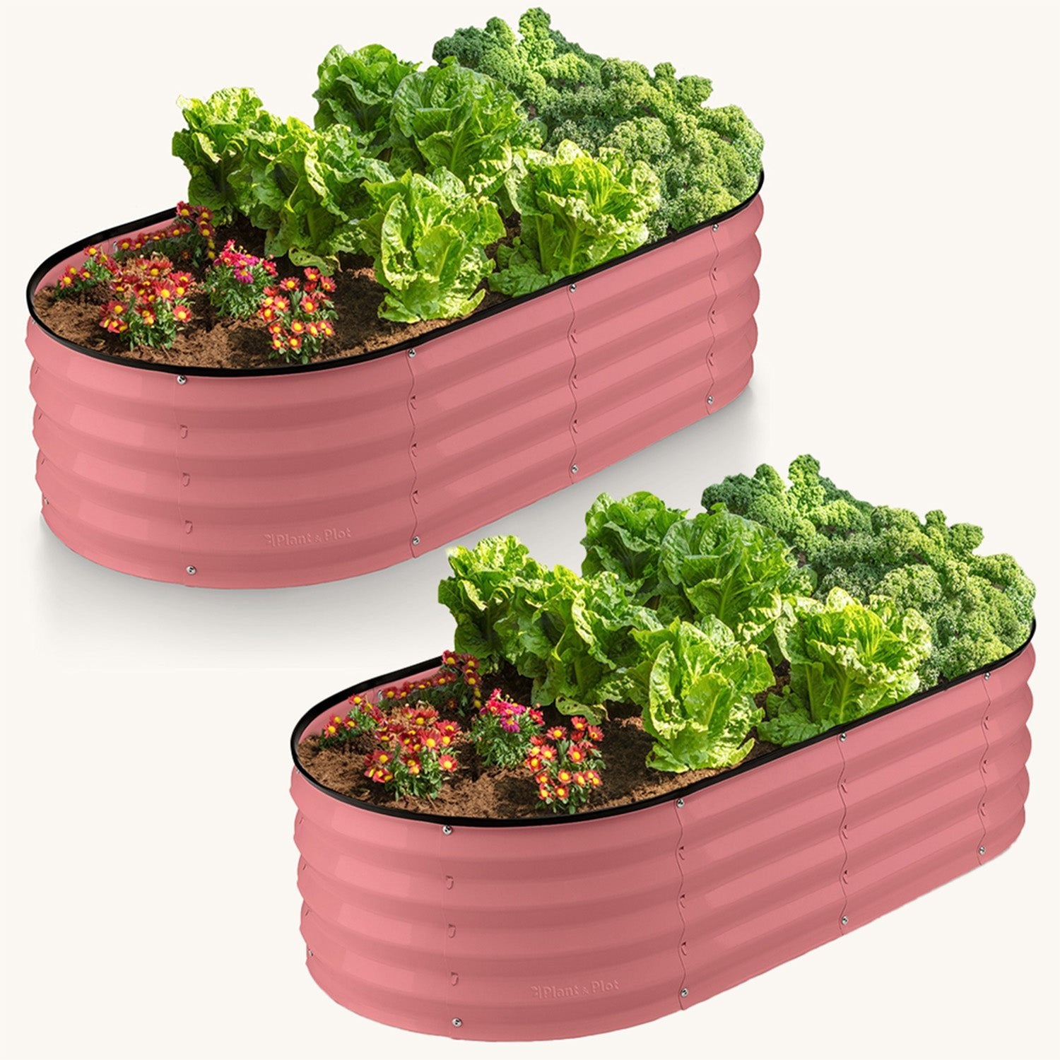 4x2x1 ft 2 Pcs  Blush Pink Oval Raised Garden Bed