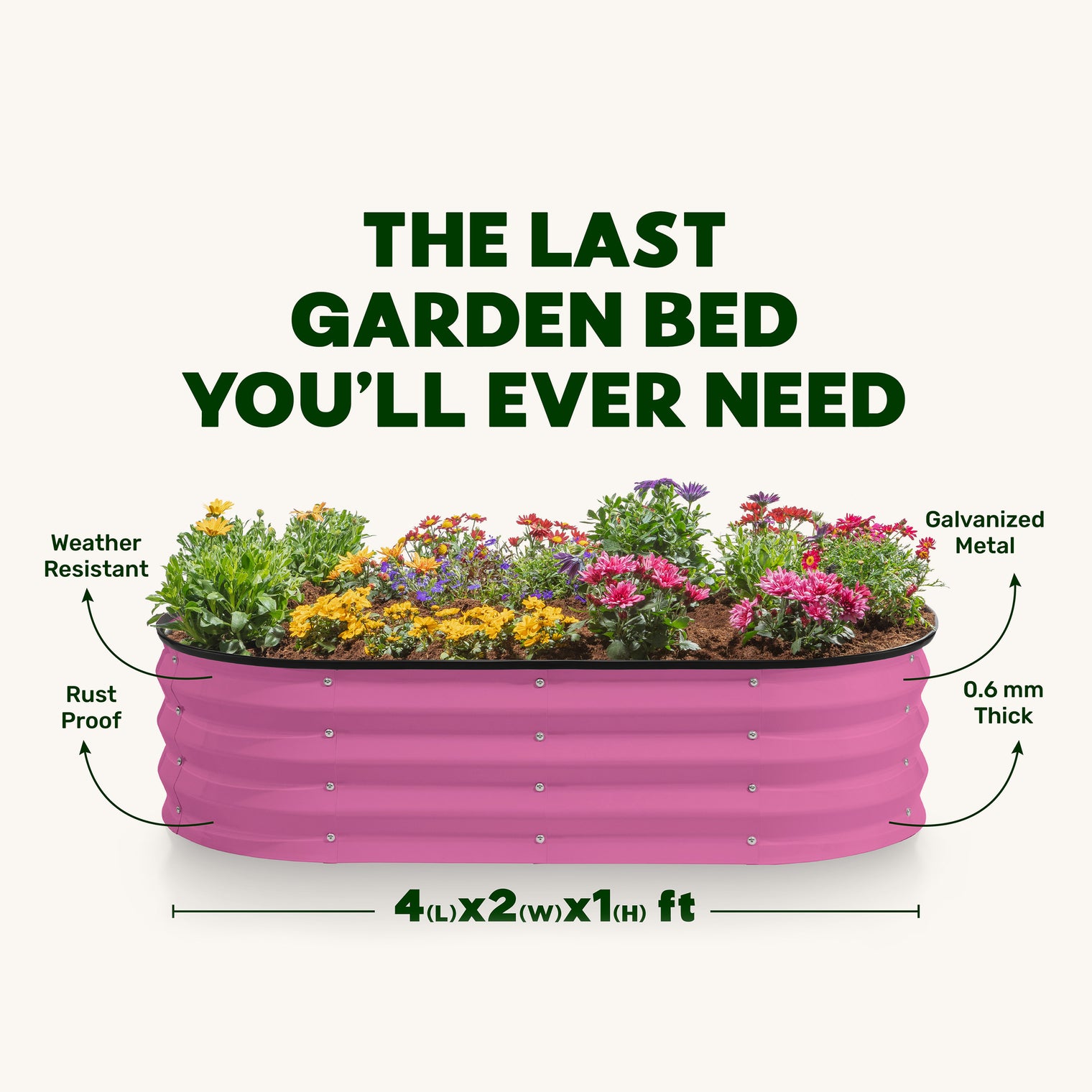 4x2x1 ft Pink Raised Garden Bed