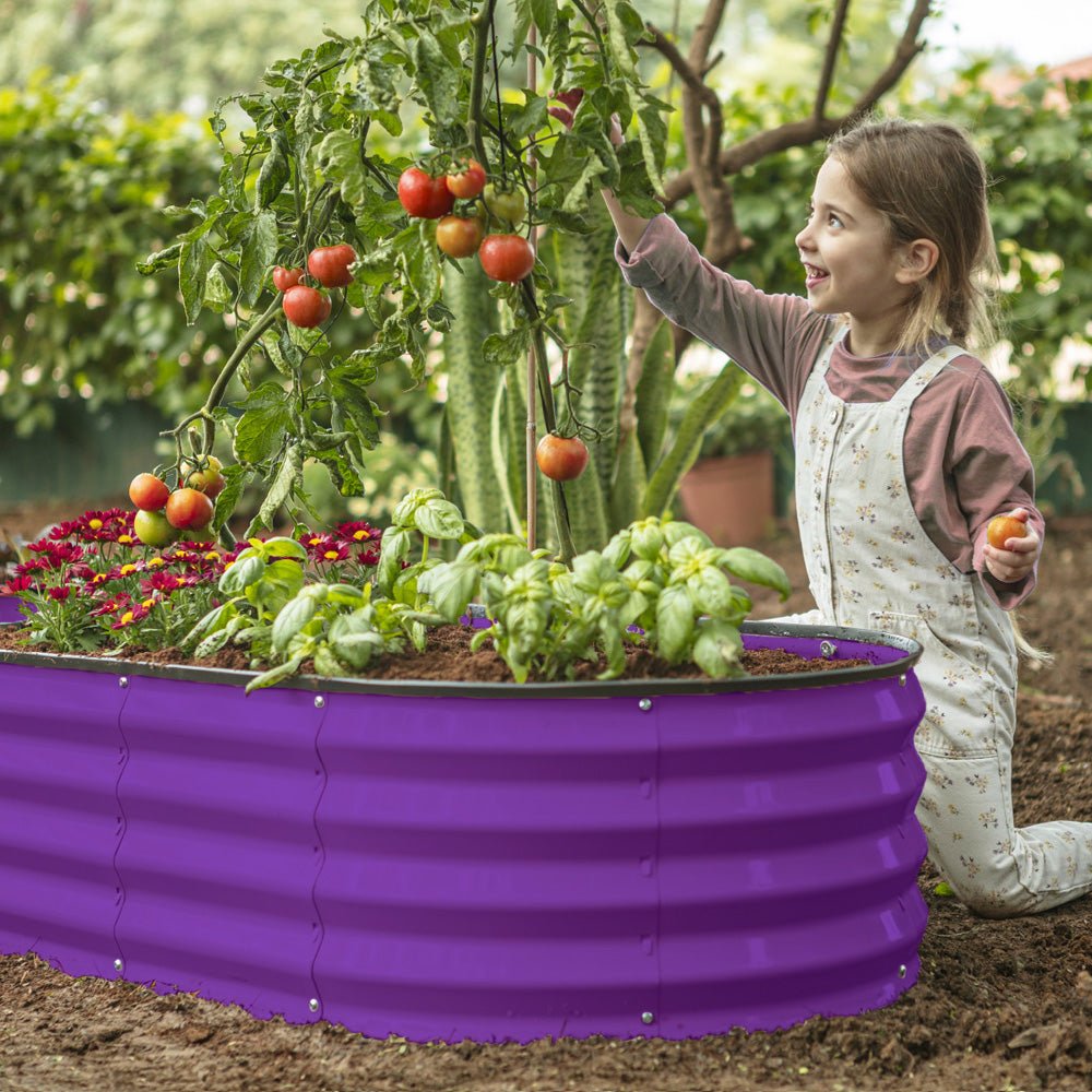 metal garden bed with child