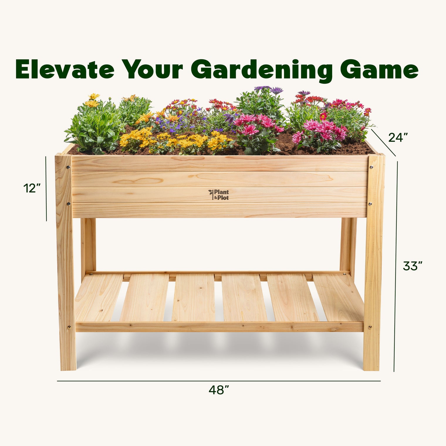 4x2x1 ft Wooden Raised Garden with shelf