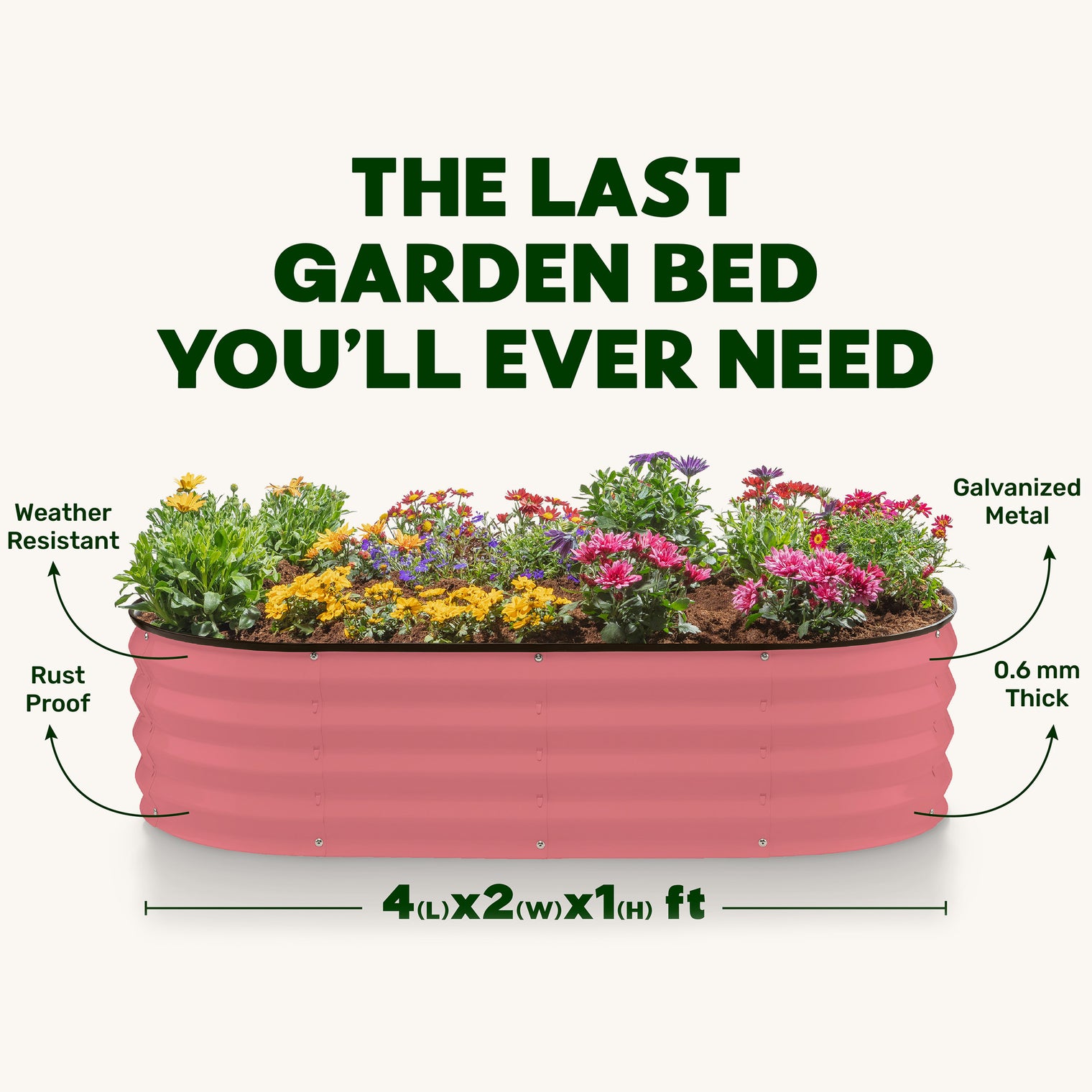 4x2x1 ft 2 Pcs  Blush Pink Oval Raised Garden Bed