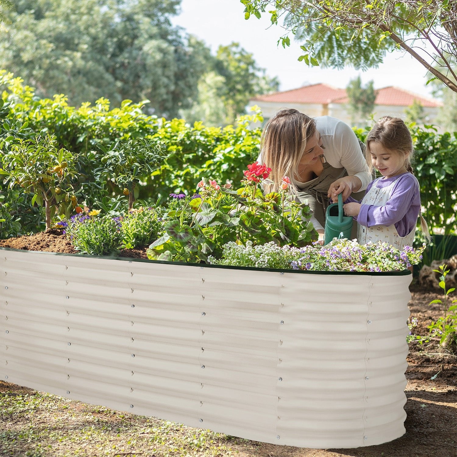 6x2x2 ft White Oval Raised Garden Bed