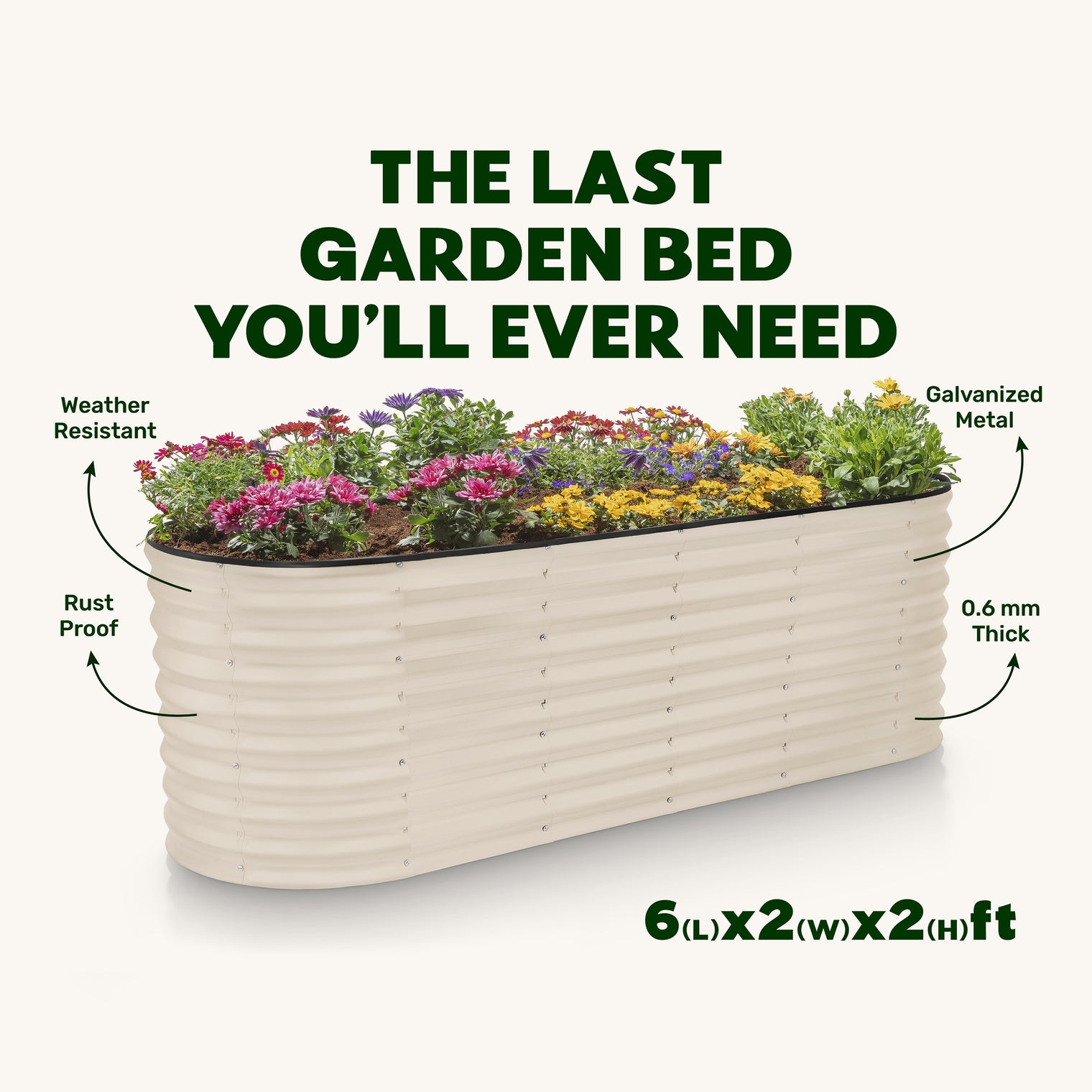 6x2x2 ft White Oval Raised Garden Bed