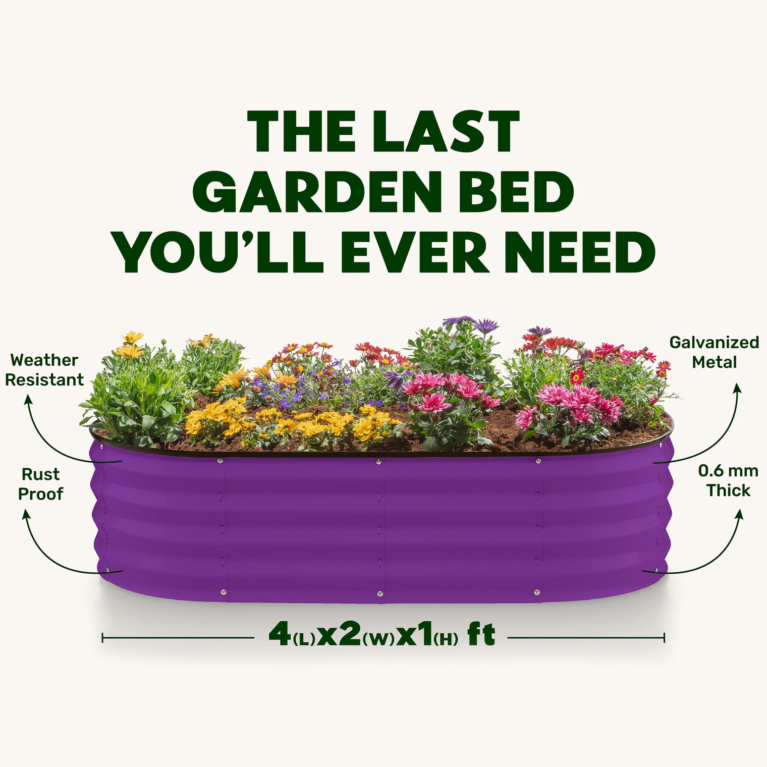 4x2x1 ft 2 Pcs Dark Purple Oval Raised Garden Bed