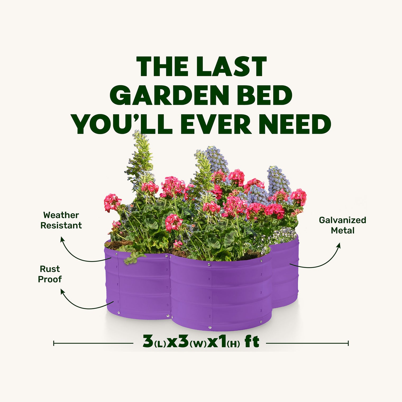 3x3x1 ft Purple Flower Shaped Raised Garden Bed