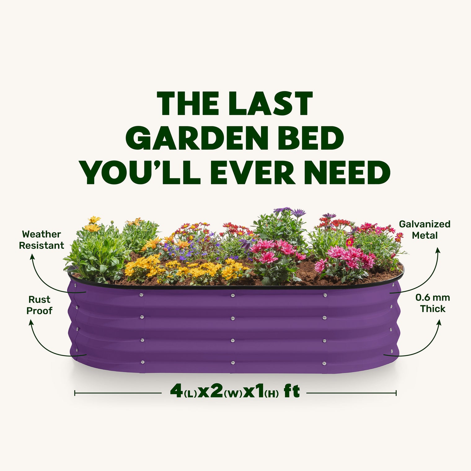 4x2x1 ft Purple 2 Pcs Raised Garden Bed