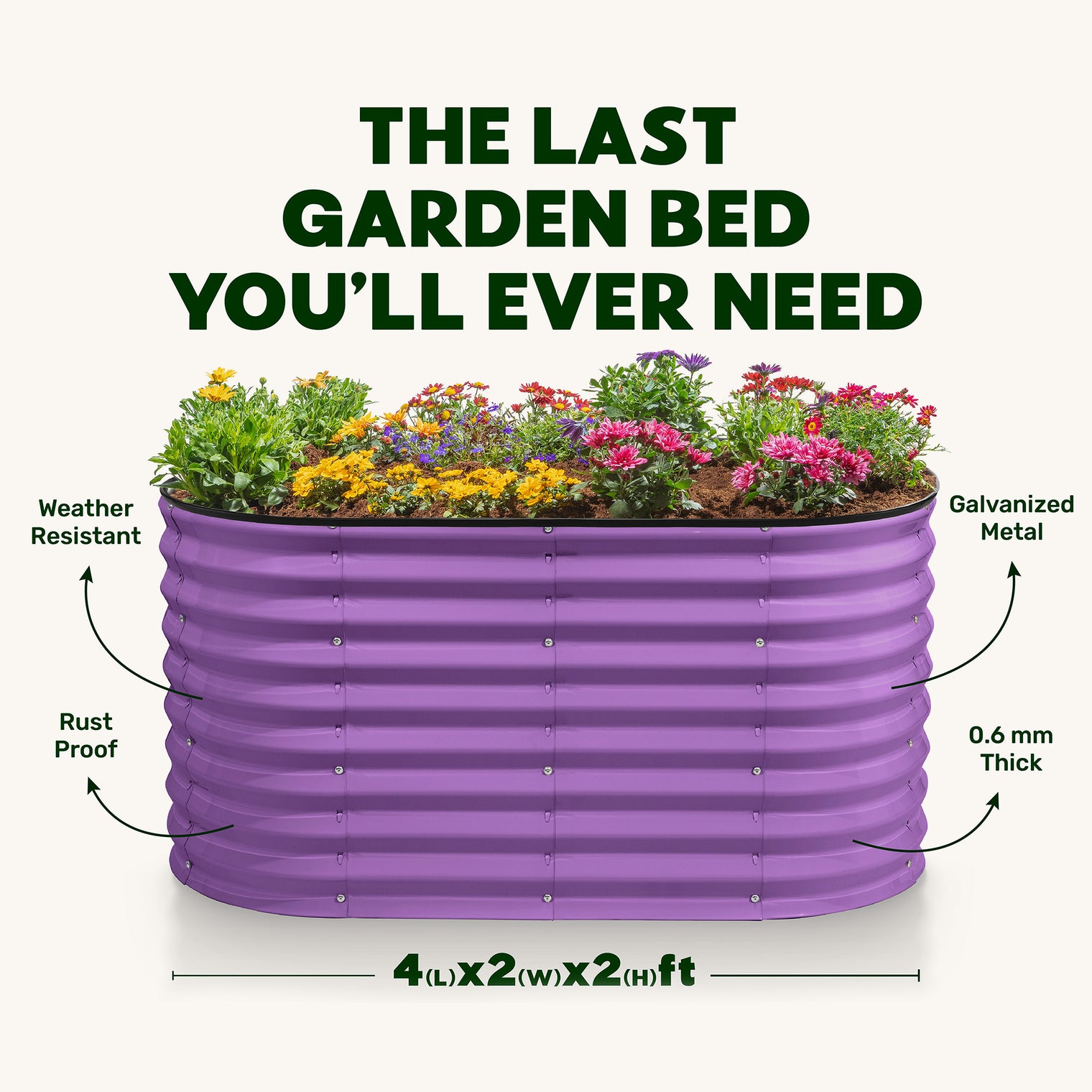 4x2x2 ft Purple Oval Raised Garden Bed
