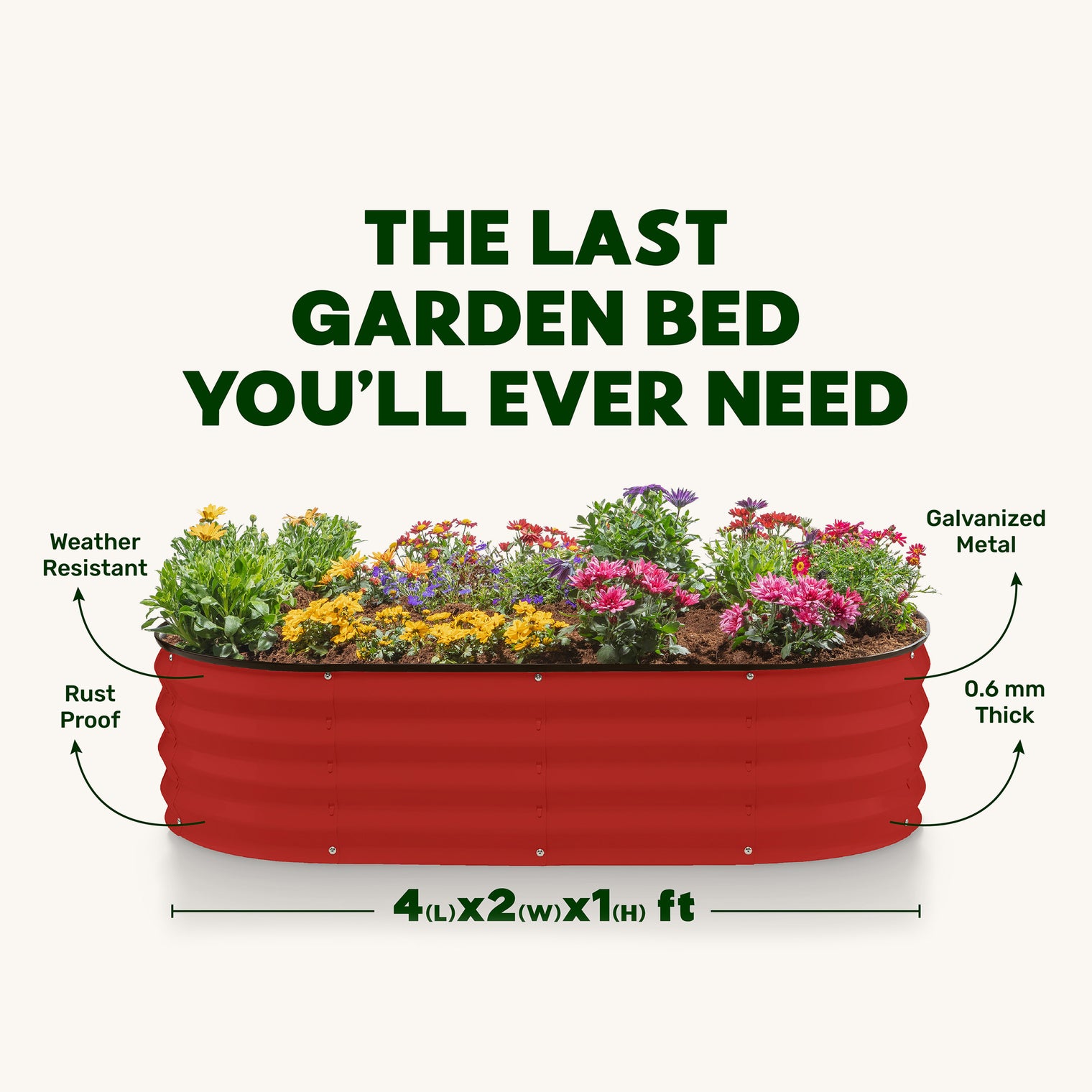 4x2x1 ft 2 Pcs Dark Red Oval Raised Garden Bed