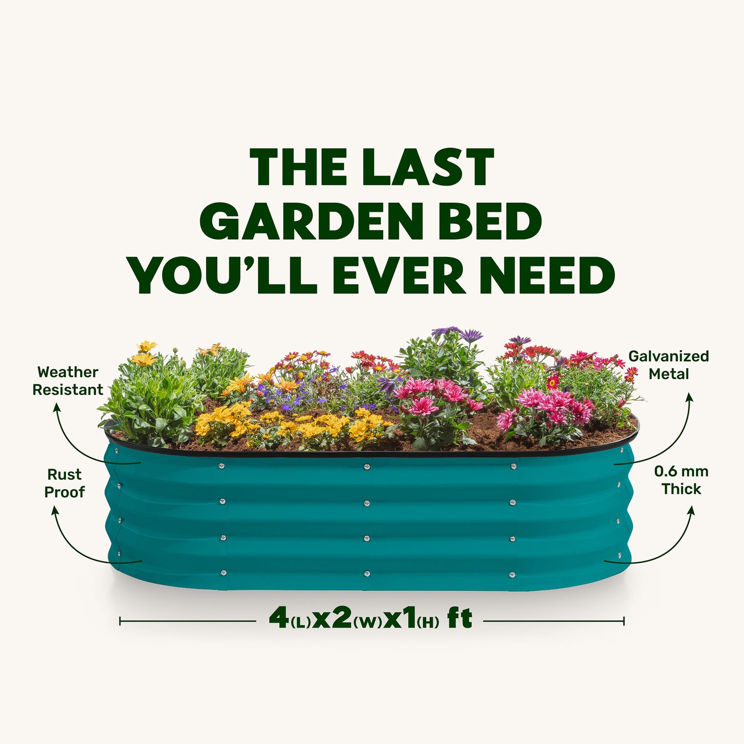 4x2x1 ft Turquoise 2 Pcs Raised Garden Bed