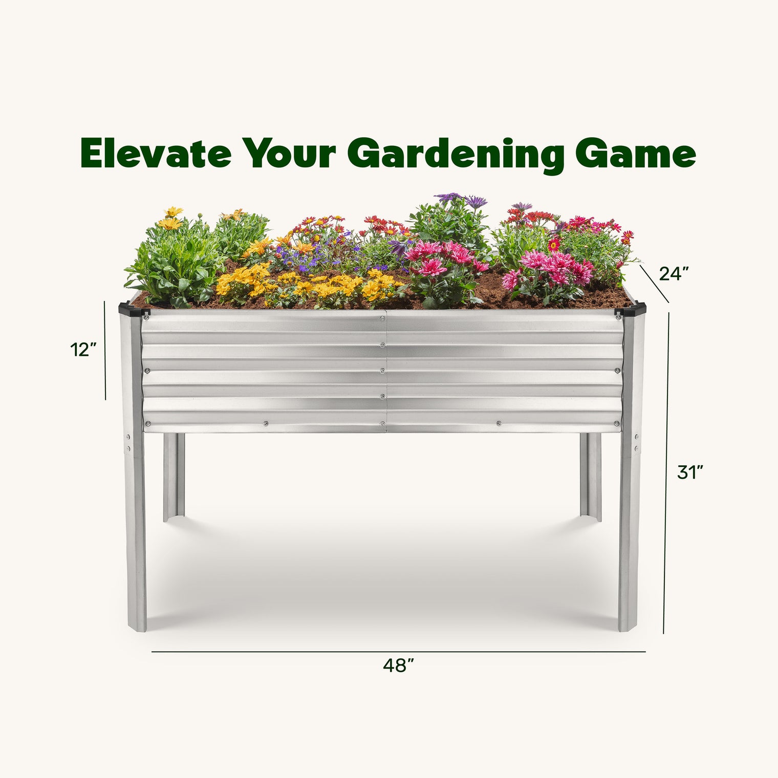 Raised Garden Bed with Legs in Silver
