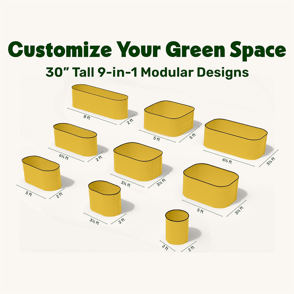 Modular 2.5 ft Yellow Raised Garden Bed 8×2×2.5 ft