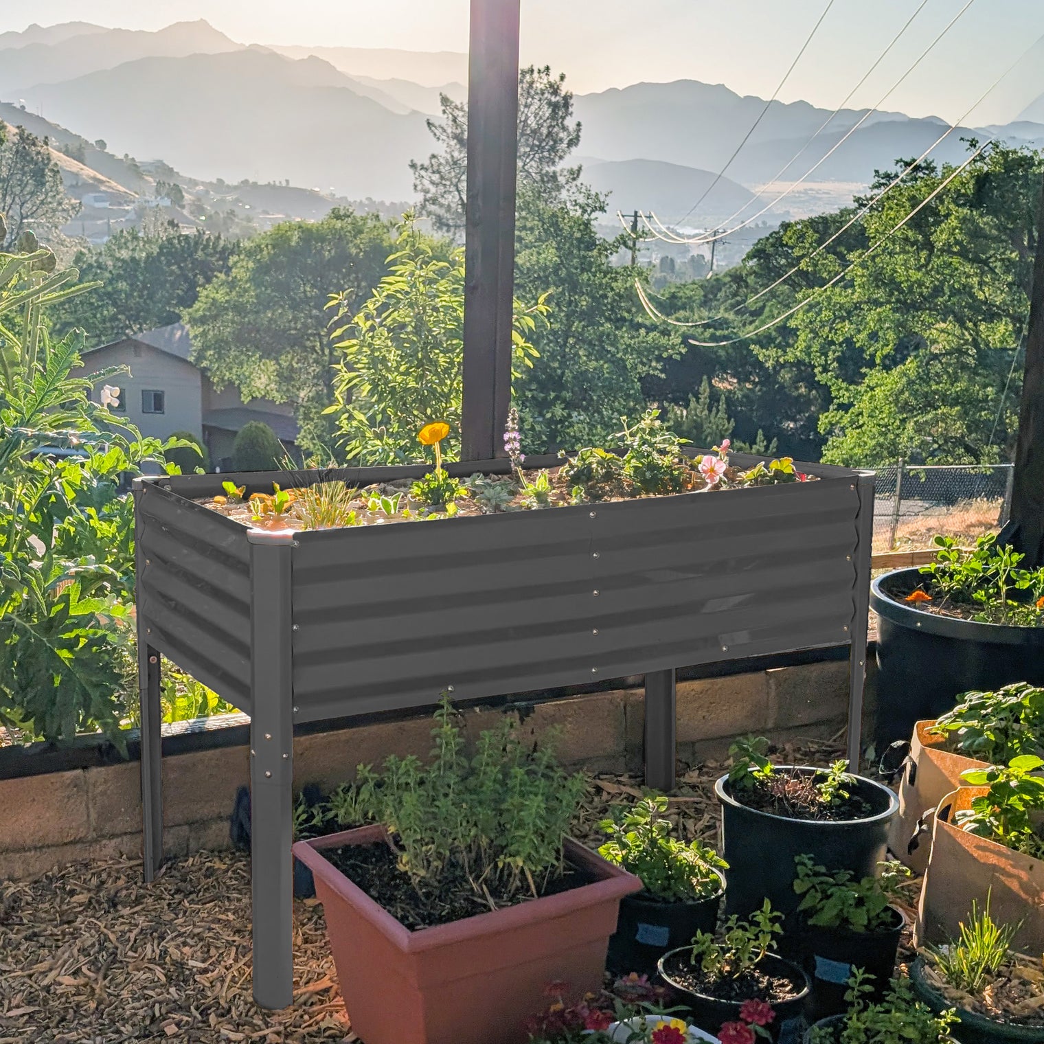Raised Garden Beds with Legs in Gray