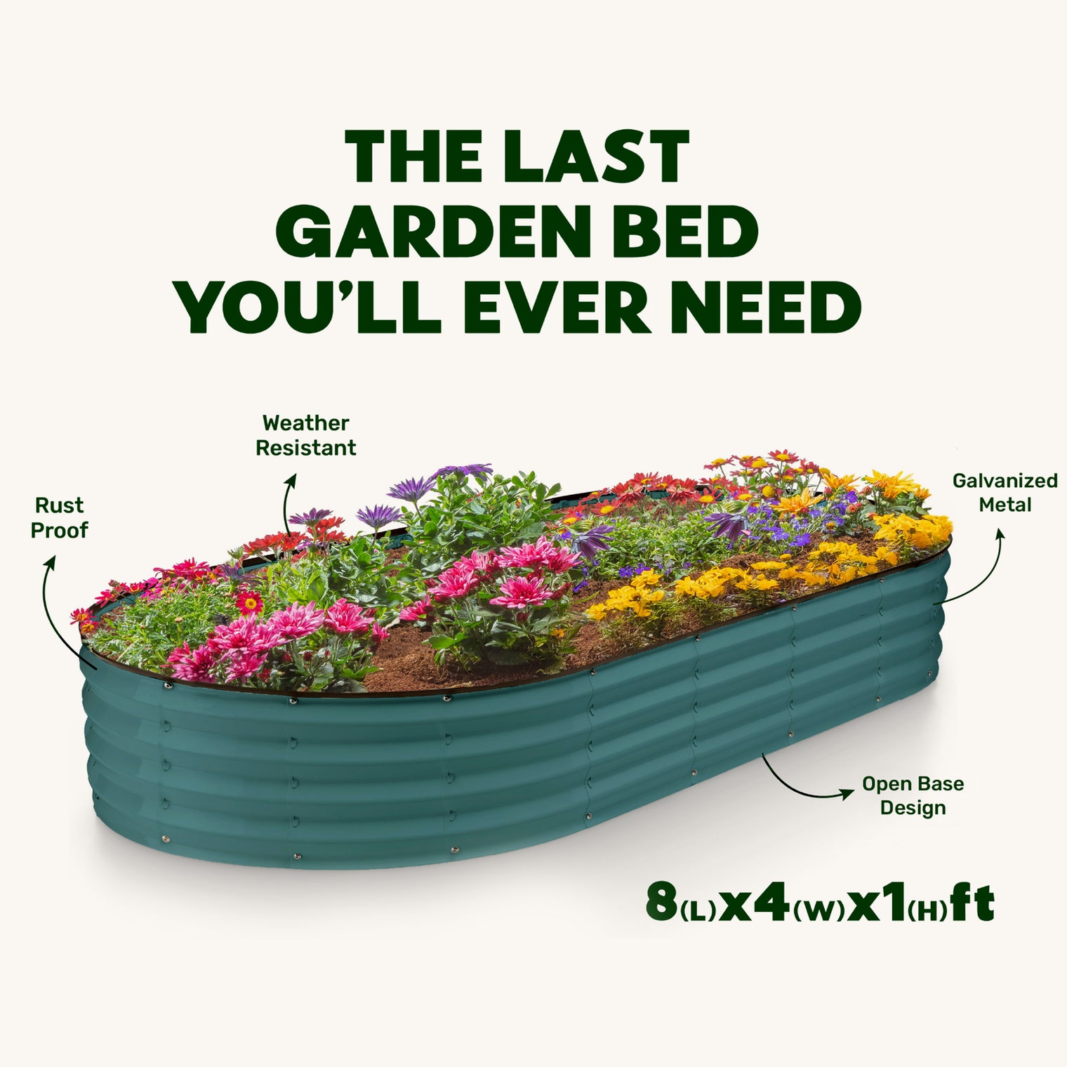 8x4x1 ft Turquoise Oval Raised Garden Bed