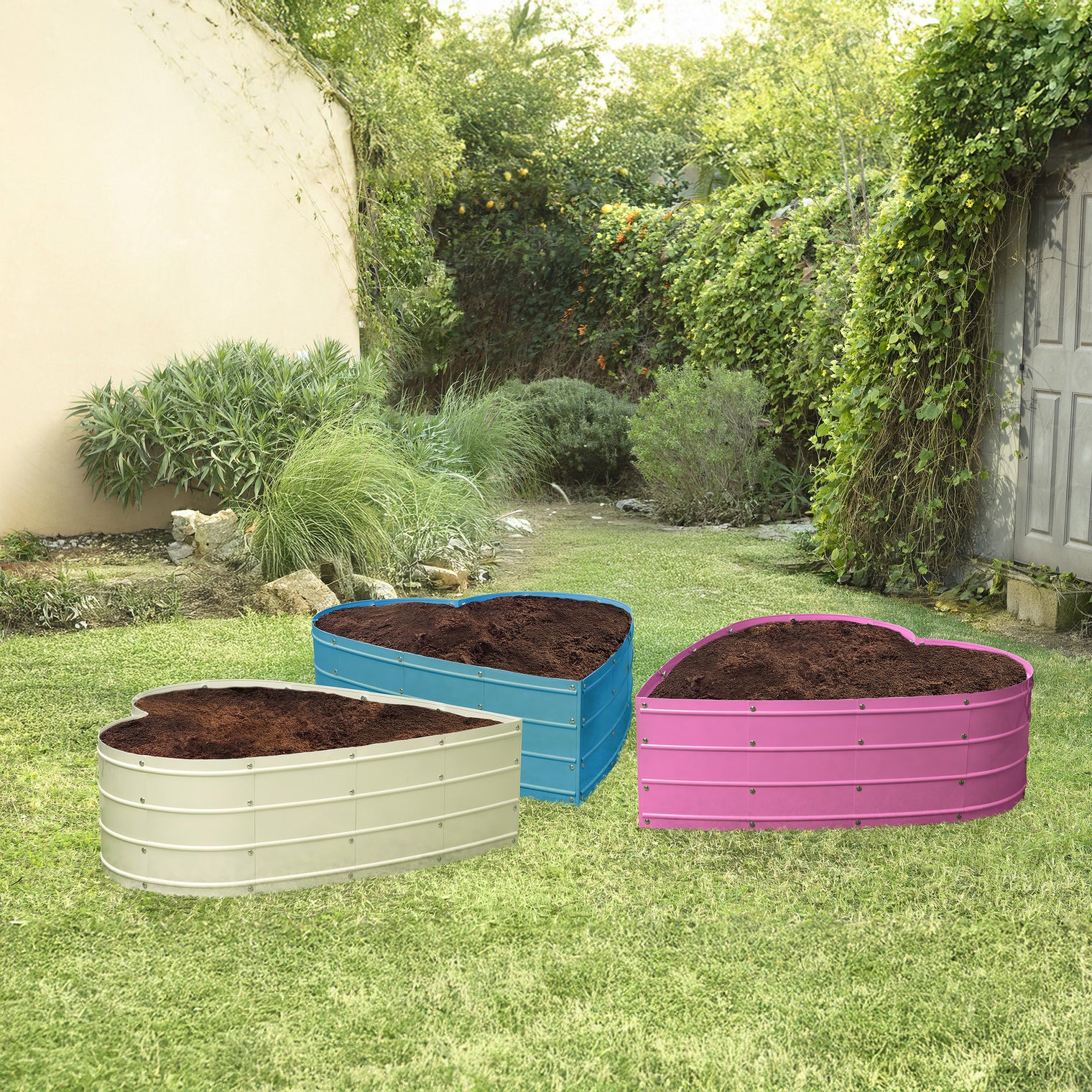 3x3x1 ft Pink Heart Shaped Raised Garden Bed