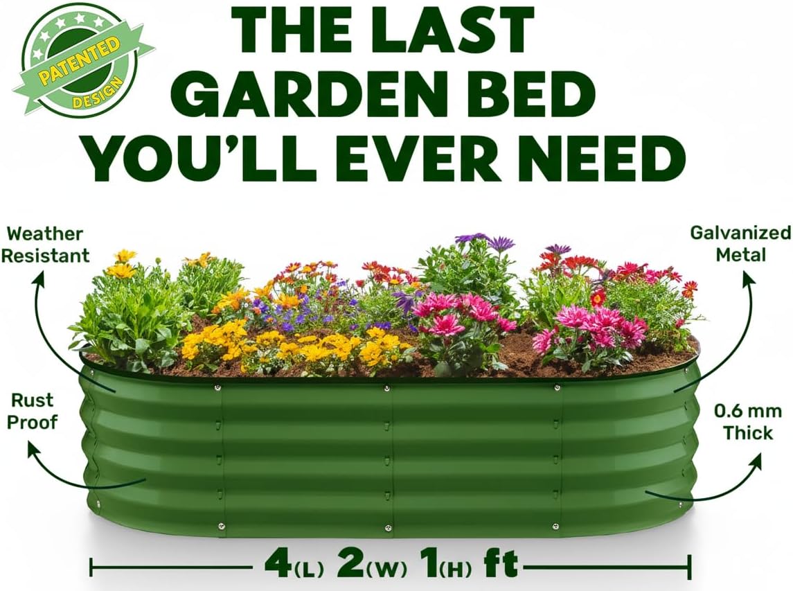 4x2x1 ft Olive Green Oval Raised Garden Bed