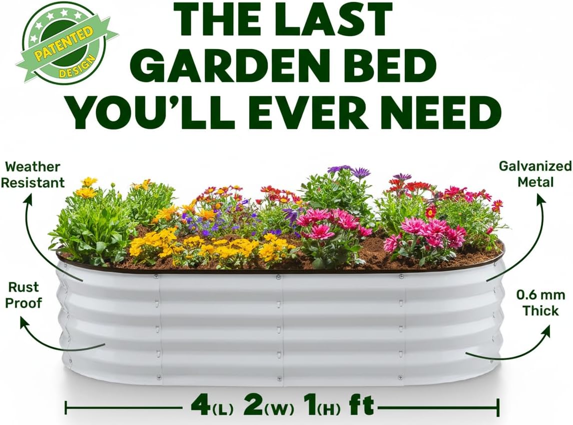4x2x1 ft Light Grey Oval Raised Garden Bed