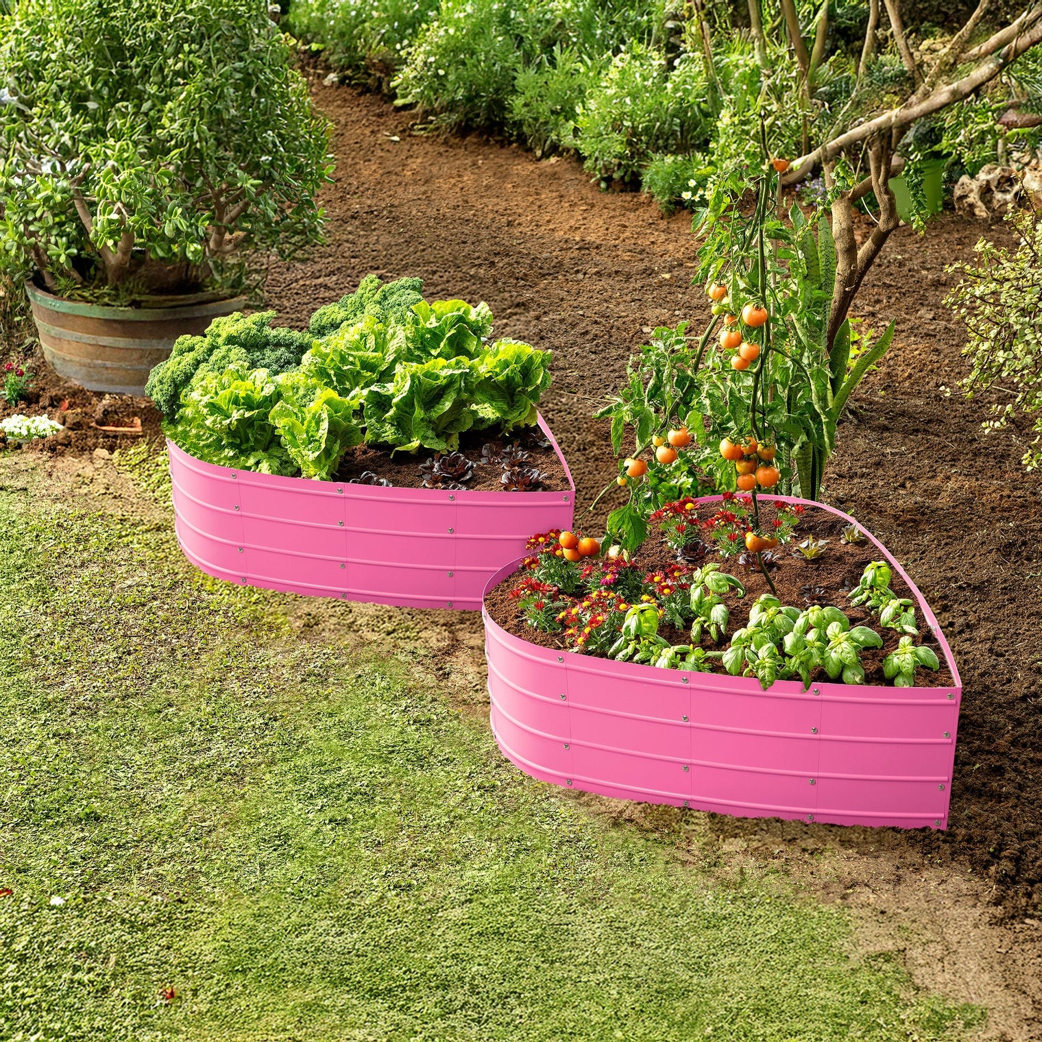 3x3x1 ft Pink Heart Shaped Raised Garden Bed