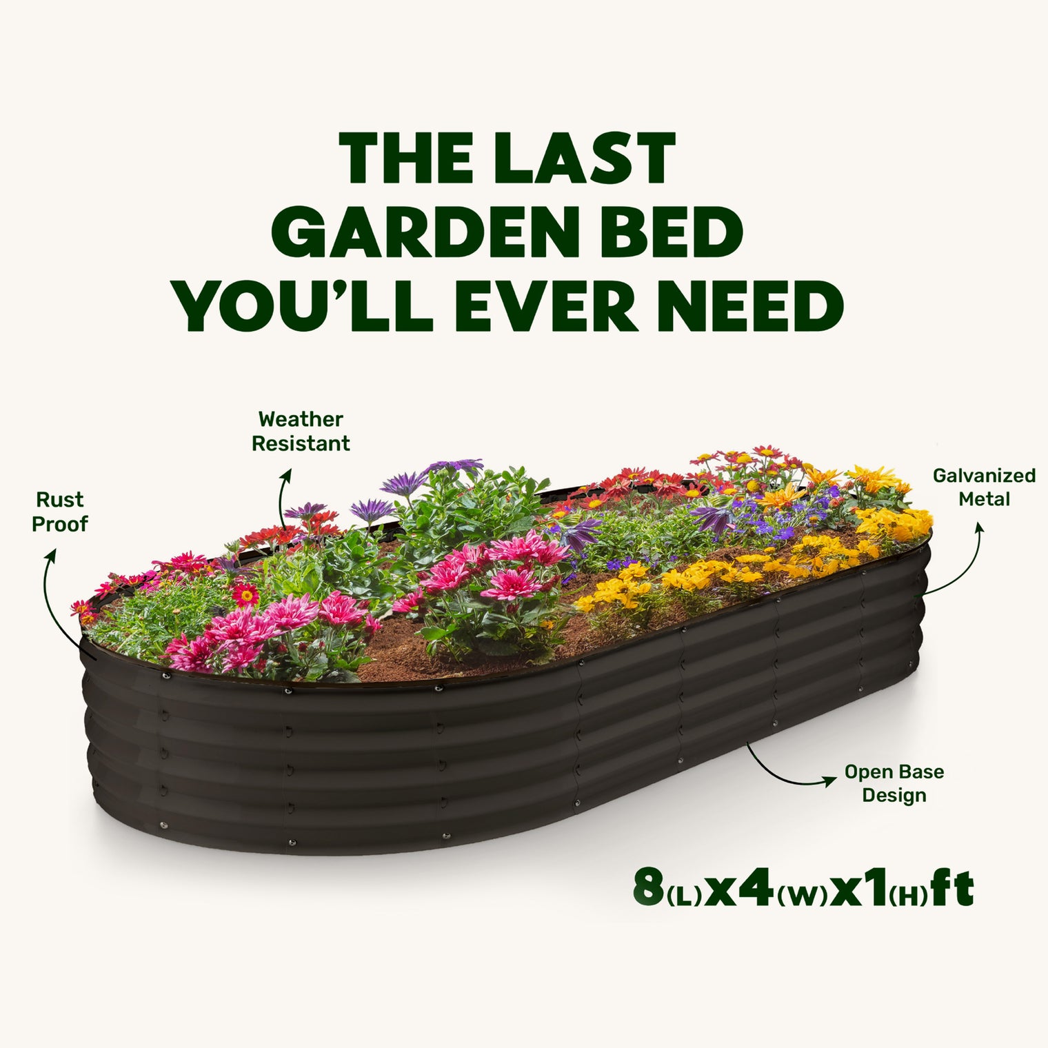 8x4x1 ft Black Oval Raised Garden Bed