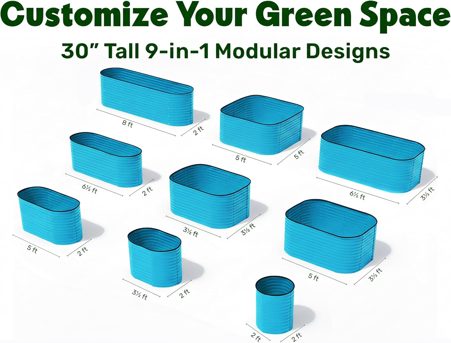 Modular 2.5 ft Teal Raised Garden Bed 8×2×2.5 ft